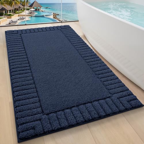 LUMI Bathroom Rugs Non Slip with Rubber Backing, Extra Soft Plush Microfiber Bath Rug Absorbent, Machine Washable Bath Mat Quick Dry for Tub, Shower, Hotel, Blue, 24"x43" - color: Blue, size: 24" x 43"