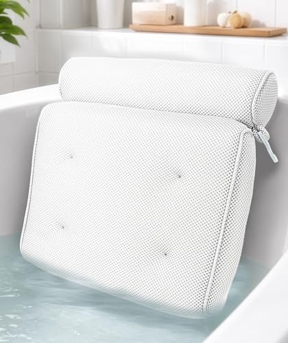 Everlasting Comfort Luxury Bath Pillows for Tub with Head and Neck Support - Non-Slip Bathtub Pillow with Suction Cups, Quick-Drying Mesh & Drying Hook - Jacuzzi & Spa Accessories for Women - White - color: White, size: Standard