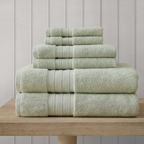 Martha Stewart - Bath Towels, Soft & Absorbent 100% Cotton Towels, Plush 700 GSM, 6-Piece Bathroom Towel Set with Textured Dobby Weave (Skyland Manor Green) - color: Skyland Manor Green