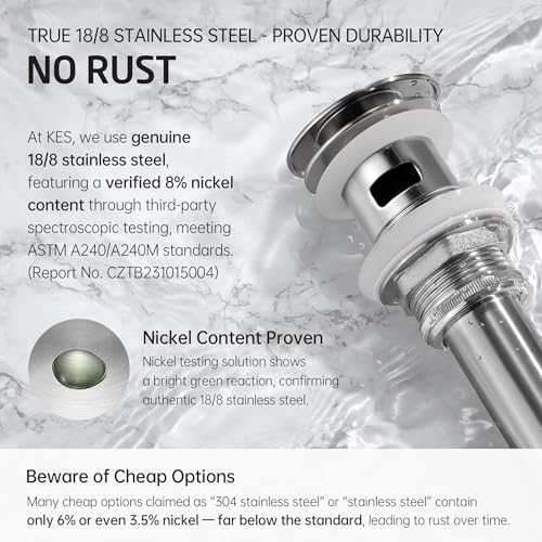 KES Bathroom Vessel Vanity Sink Pop Up Drain Stopper with Overflow for 1.6"-1.9" Sink Hole, All Metal Rustproof Brass and 304 Stainless Steel, Brushed Nickel, S2008A-BN - color: Brushed Nickel, style: With Overflow, 1 Pack