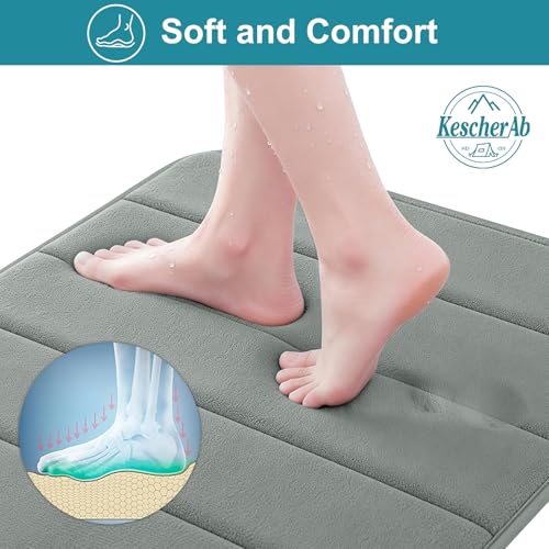 Bathroom Rugs Set 2 Piece Thicker Memory Foam Bath Mat Set Non Slip Quick Dry Machine Washable Light Grey Bath Rugs for Bathroom Floor, Tub and Shower, 19"x31"+15"x23" - color: Light Grey, size: 31" X 19" + 23" X 15"