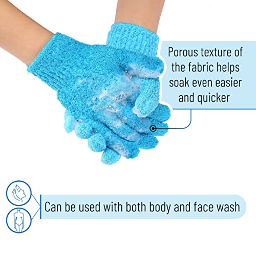 Slick- Exfoliating Gloves, 4 Pcs, Skin Exfoliator for Body, Bath / Scrub Gloves, Shower Accessories for Women, Exfoliation Mitt - color: Shades of Blue