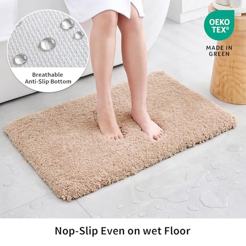 Disolla Beige Bathroom Rug 20x32 - Non-Slip Plush Thick Bath Mat, Highly Absorbent & Ultra Soft Fluffy Floor Mat, Machine Washable for Shower and Tub - color: Beige, size: 1'8" x 2'8" (20''x32'' Bathroom Rug)
