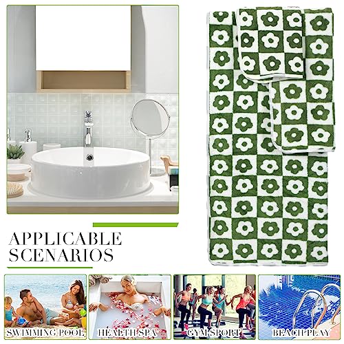 Kinlop 6 Pcs Checkered Bath Towels Set Back to School Lightweight Coral Washcloth Quick Dry Patterned Thin Coral Fleece Hand Towel for Bathroom Gym Spa Beach Accessory(Green,Fresh Flower) - color: Green, style: Fresh Flower