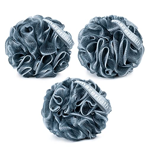 AmazerBath Loofah Sponge, Shower Loofah for Men and Women - Body Scrubber Loofa Set of 3 Indigo & White Edge, Bath Sponge 60g/PCS - style: Indigo & White Edge