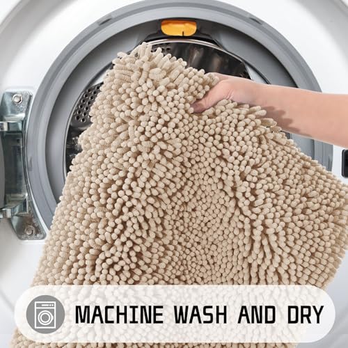 Yimobra Long Bathroom Rugs 44"x24", Extra Soft Non Slip Bath Mat for Tub, Super Absorbent Quick Dry Shaggy Rug Floor Carpet, Machine Washable,Beige - color: Beige, size: 44" X 24"