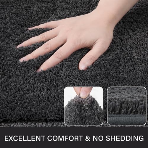 LOCHAS Bathroom Rug Set Dark Grey, Soft Bath Rug Set 2 Piece, Toilet Mat U-Shaped 20x20 and 34x20 Bath Rugs, Quickly Dry Mats for Bathroom, Tub, Washable, Super Absorbent Floor Mat - color: Dark Grey, size: 34" x 20" Plus 20" x 20" (U-Shape)