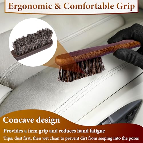5 PCS Leather Brush Car Detailing, Horse Hair Brush, Car Cleaning Supplies, Car Interior Brush, Carpet Brush for Car Detailing, for Car Accessories Interior, Carpet, Upholstery, Furniture and Shoes - color: 5 Pcs