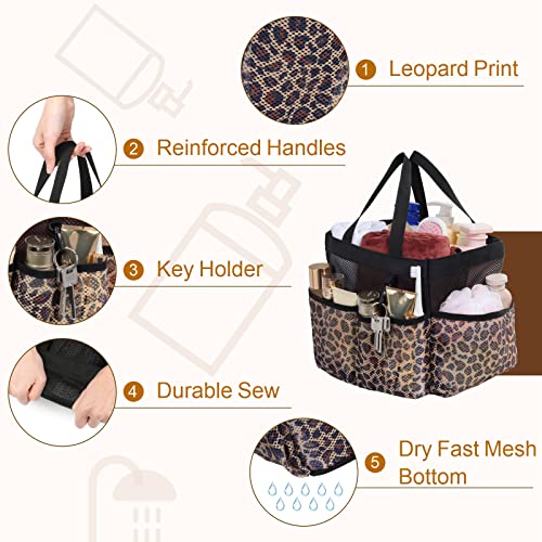 Mesh Shower Caddy Portable - 8 Pockets, S-Hook, Shower Bag for Dorm Camping | 2-Handle, Quick-Dry, Hanging Toiletry Organizer, College Dorm Room Essentials for Girls, Gym, Travel & Bathroom, Leopard - color: L, Leopard, size: L (Classic Dorm Caddy)
