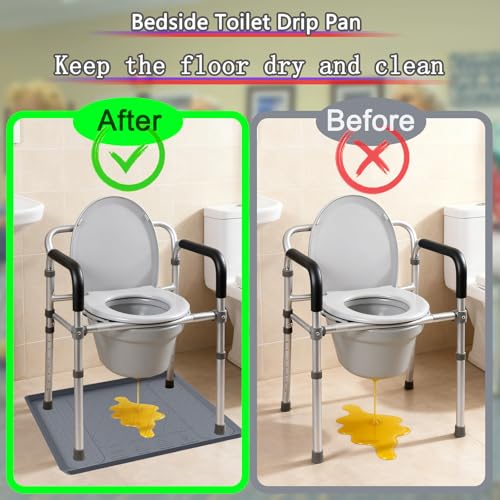 Bedside Commodes Mat, 27''×27'' Bedside Toilet Floor Mat with Raised Edge, Silicone Non-Slip Protective Mat for Under Commode Chair, Toilet Pad Waterproof Floor Protector for Floor Leak Protector