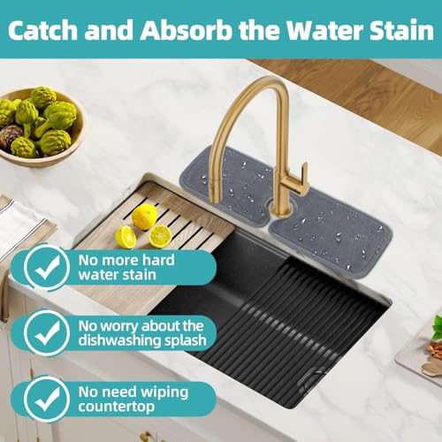 PoYang 4 Pack Faucet Mat for Kitchen Sink Splash Guard Short: Super Absorbent Microfiber Sink Water Splash Guard Behind Kitchen Faucet Mat for Bathroom, RV Protector, Machine Washable 17.7'' x 4.7'' - size: 17.7" x 4.7"