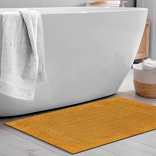 Savi Home Bath Mat Rug 17x24 Honey Mustard, 100% Pure Cotton, Super Soft Bath Rug, Plush & Absorbent, Hand Tufted Heavy Weight Construction, Full Reversible Step Out Rugs - color: Musturd, size: 1'5" x 2' (Rectangular)