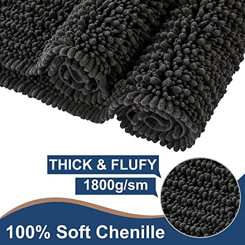 FLOLEOPA Luxury Chenille Charcoal Grey Bathroom Rugs Bath Mats Sets, Extra Soft and Absorbent Bathroom Rugs Non Skid Machine Wash Dry Bath Mats（32"x20" Plus 17"x24"） - color: Charcoal Grey, size: 32"x20" Plus 17"x24"