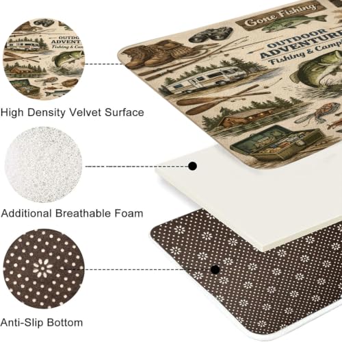 Fishing Bath Rug, Rustic Cabin Fish Retro Hunting Camping Lodge Non Slip Floor Soft Velvet Mat Carpets for Bedroom Kitchen Bathtub Bathroom Toilet 17x29 Inch - color: Tan