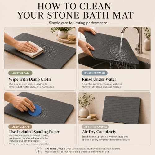 Stone Bath Mat – Diatomaceous Earth Quick Drying Non-Slip Bathroom Mat – Absorbent Diatomite Shower Mat, Durable & Easy to Clean, Modern, 23.6" x 15.3" (2 Pack Charcoal Black - Marble) - color: Charcoal Black - Marble