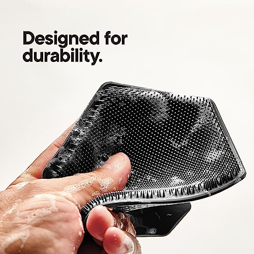 TOOLETRIES The Ultimate Silicone Scrubber Set - Charcoal | Complete silicone shower set with two scrubbers and matching removble and resuable holders for organised bathroom storage.