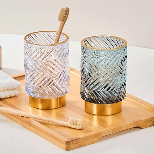 Makeup Brush Holder Organizer,Toothbrush Holders,Desk Pen Pencil Holder,Multifunctional Vintage Glass Brush Cup（A40-9-US） - color: Light Purple