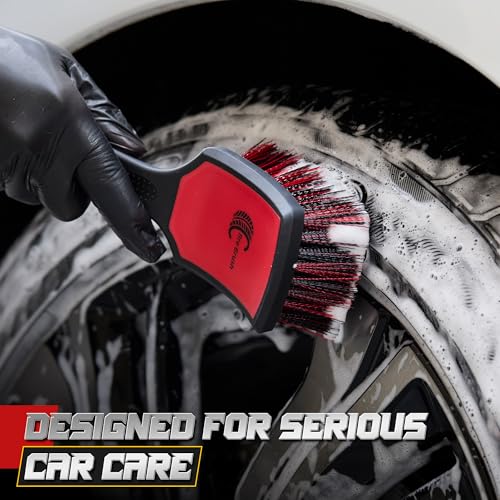 BMLEI Wheel & Tire Brush Set, 2 Pack Car Wheel Brush & Tire Cleaner Brushes, Soft Bristle Rim Brush and Stiff Tire Scrub Brush, Scratch-Free Wheel Cleaning Kit for Car Detailing, Trucks, SUVs - color: Red&black