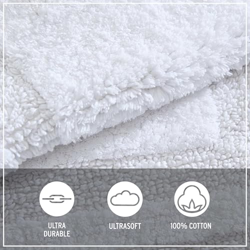 Eddie Bauer - Bathroom Rug, 100% Soft Plush Tufted Cotton Bath Rug, Highly Absorbent, Quick-Dry, and Skid-Resistant Backing (Logan White, 24" x 40") - color: White, style: 24" x 40"