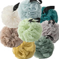 Loofah Sponges for Shower,Nature Family 8 Pack Bath Sponges - Dark Green, Peacock Green, Light Green, Yellow, Khaki, Beige, Gray & Blue - color: Nature Family, size: 1 Count (Pack of 8)