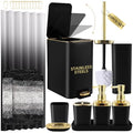Bathroom Sets with Shower Curtain and Rugs Bathroom Accessories Set Black Bathroom Set,Soap Dispenser & Toilet Brush Holder Set with Stainless Steel Trash Can(23 PCS) - size: Black, style: Bath Set+Ombre Waffle Shower Curtain+Bath Rugs