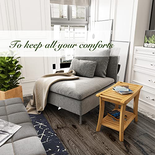 Unibambou Bamboo Shower Bench with Storage Shelf, Spa Bath Chair for Bathroom, Seat or Organizer for Living Room, Bedroom and Garden - Great for All Ages Unisex Elderly (Large, Natural) - color: Natural, size: Large 24x12x18 Inch