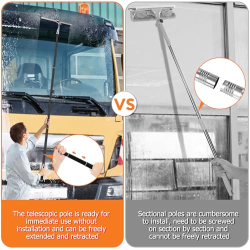 Max 62'' Metal Squeegee with Extension Pole for Window, Glass Door, Mirror,12'' Wide Telescopic Shower Squeegee Cleaner With Long Handle for Cleaning Tile Wall, Floor, Car, Bathroom,Screen, Windshield