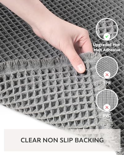 tchdio Waffle Bath Mat, Super Absorbent Non Slip Bath Mat Ultra Soft Bathmat Machine Washable Bath Rugs with Tassels, Beside Tub, 18" x 30" - color: Dark Grey, size: 18" x 30"