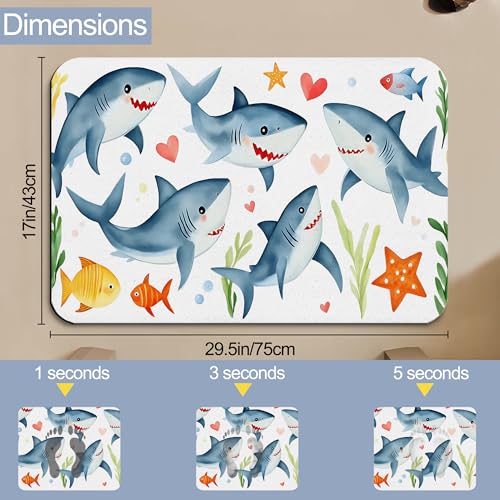 Bathroom Floor Mat,Cute Sharks Bathroom Rugs,Quick Dry Watercolor Fish Diatomaceous Bath Mat,Non Slip Super Absorbent Soft Floor Mat for Home Kitchen Dorm Patio 17 X 29.5 Inch - color: Cute Sharks