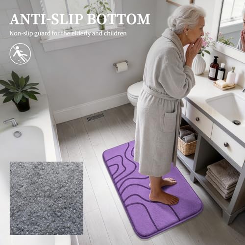 YIHOUSE Memory Foam Bathroom Rugs Sets 2 Piece - Extra Thick Ultra Soft Absorbent Bath Mat Set, Non-Slip Machine Washable Bath Rugs for Bathroom, Tub & Shower, Home Decor (32"x20"+24"x17", Purple) - color: Purple, size: 1'5" x 2'8" (17"x24"+20"x32")