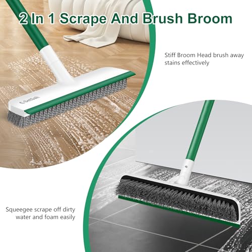 SetSail Floor Scrub Brush, Scrub Brush with Long Adjustable Handle 2 in 1 Scraper Brush Stiff Bristle Floor Scrubber for Cleaning Bathroom Shower Kitchen Garage Deck Tile Tub, White Green - color: White Green, size: 10in