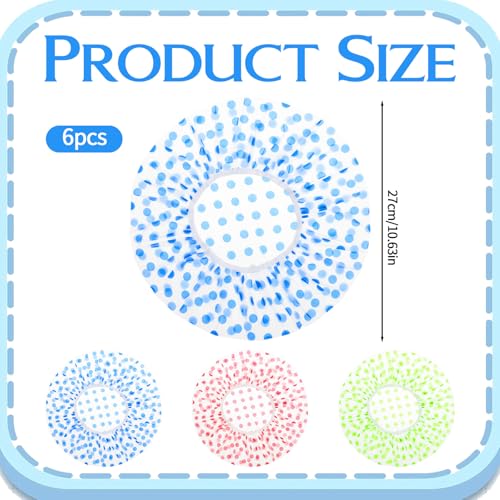 6PCS Shower Caps, Waterproof Reusable Plastic Shower Caps Elastic Band Flower Printed Hair Cap Bath Hair Hat for Women Ladies Spa Salon (Red+Green+Blue)