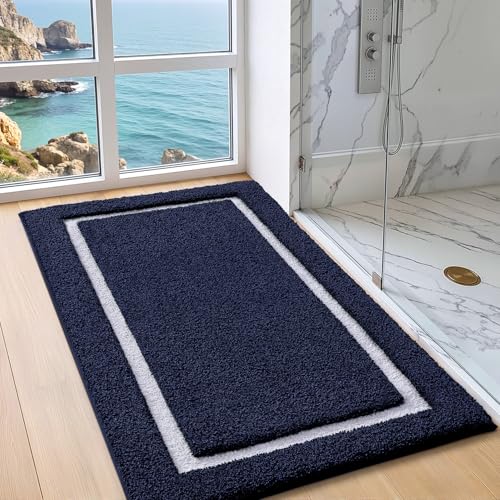 Color&Geometry Navy Blue Bathroom Rugs 43x24, Extra Soft Absorbent Microfiber Bath Rugs, Non-Slip Bathroom mat, Washable Plush Bath Mats for Bathroom, Shower, Bathtub, Laundry, Blue White - color: D, size: 24"x44"