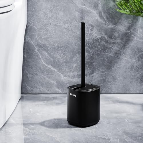 Toilet Brush and Holder Set Toilet Bowl Brush Stainless Steel Automatic Open lid Toilet Bowl Cleaner Brush with Durable Bristle Head Toilet Cleaning Brush for Bathroom - color: Black