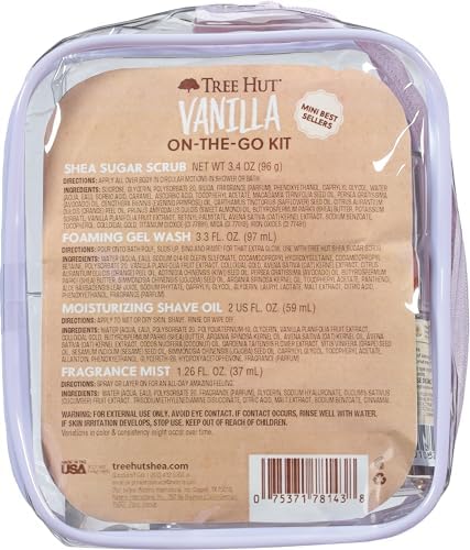 Tree Hut Vanilla Everything Shower Gift Set for Women, Exfoliating Body Scrub, Body Wash, Shave Oil & Body Spray, Self Care Gift Set, Hydrating & Moisturizing with Shea Butter, Travel Size - size: Pack of 1