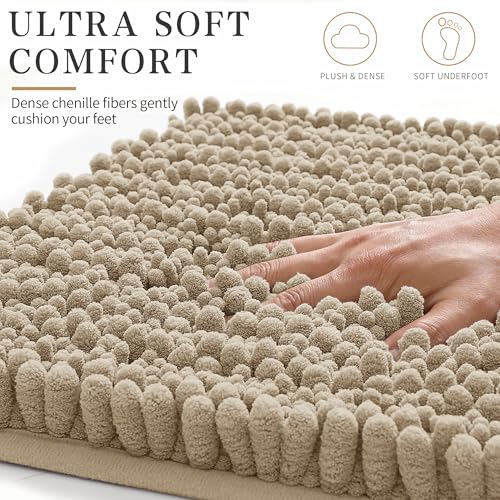 Yimobra Bathroom Rugs Non Slip Washable 24x17 Inch - Ultra Soft Absorbent Chenille Bath Mat, Quick Dry Shaggy Floor Carpet for Tub Shower, Camel Home Decor Accessories - color: Camel, size: 24" X 17"