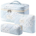 HBselect Quilted Makeup Bag, 3PCS Cotton Large Travel Makeup Bag, Cute Floral Coquette Make up Bag Cosmetic Bag Toiletry Bag for Women Girls - color: A-3PCS-Floral 38