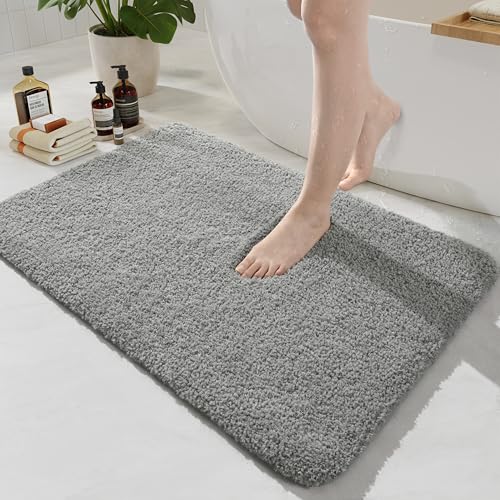 HOMORE Bathroom Rug Set 2 Piece,Soft Absorbent Bath Mats Set,Machine Washable Gray Bath Rug Sets for Bathroom Non Slip,(21"x34"+21"x21") Plush Shaggy U Shape Contour Toilet - color: Grey