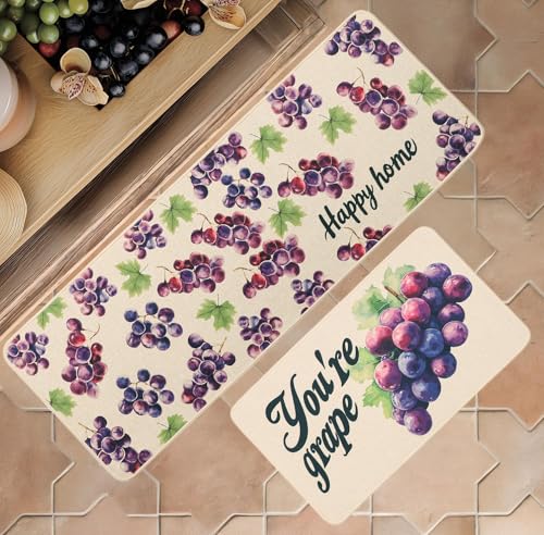 Farmhouse Funny Fruit Watermelon Rug, Easy Care Low Profile Kitchen Rugs Sets of 2, Kitchen Mats Non Slip Washable, Cute Colorful Summer Mats with Positive Vibes for Floor, Bathroom, Entryway