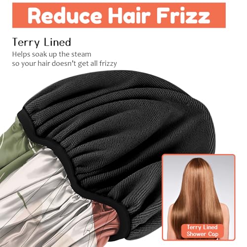 Luxury Shower Cap Terry Lined Reusable Triple Layer Waterproof Hair Elastic Caps Shower Bath Hat for Women Girls Cute Aesthetic-Color Block - color: AL11-Color Block