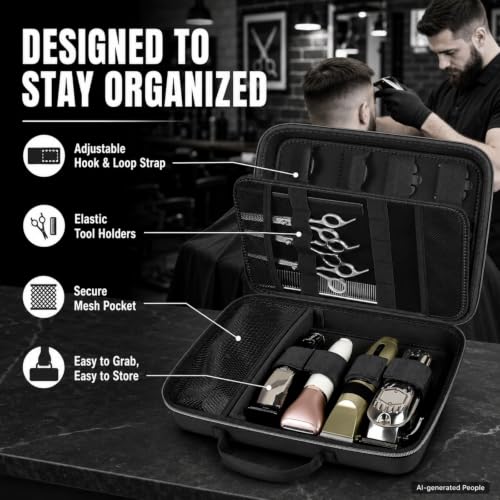 Boobowl Hard Case for Hair Clippers, Barber Tool Organizer for Home&Travel | Case Only for Clippers, Trimmers, Guards, Shears, Combs, Chargers and Small Grooming accessories, Black+Silver Zipper - color: Black+Silver Zipper