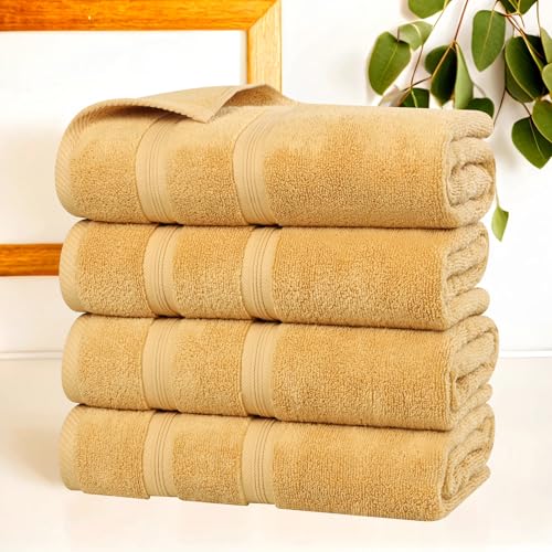 Superior Cotton Bath Towel Set, Daily Use, Bathroom, Guest Room, Bath, Shower, Pool, Body, Home Essentials, Quality Soft Plush Absorbent Towels, Zero Twist, Smart Dry Collection, Set of 4, Gold - color: Gold, size: 4PC Bath Towel