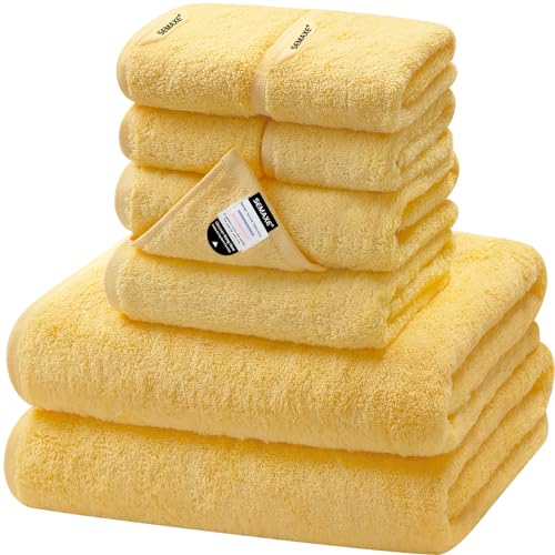 8-Piece Cotton Bath Towel Set with Hanging Loops for Bathroom, Yellow | Complete starter set for daily showers, sink-side use, small bathrooms, and guest baths, OEKO-TEX certified, easy care - color: A01: Yellow