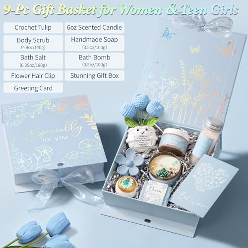 Spa Gifts for Women Bath Gift Set, Ocean Relaxing Spa Gift Baskets Home Bath Set Self Care Kit Care Package Thank You Mothers Day Birthday Easter Gifts for Women Her Mom Friends Sister Teen Girls Wife - color: Blue-Ocean