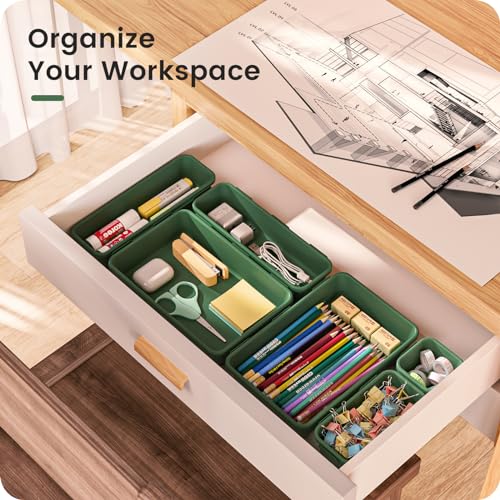 【Military Grade】A-LuGei Drawer Organizer,【𝟱𝗦𝗶𝘇𝗲】Makeup organizer,【Holds 177 Items】Bathroom Organizers and Storage,Organization and Storage,Desk Drawer Organizer for Vanity【Green】 - color: Green