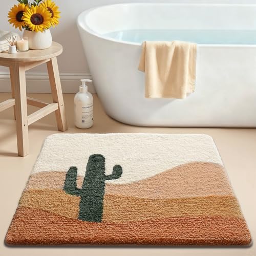 LUMI Bathroom Rugs with Cactus Plant, Square Bathroom Mat, Ultra Soft, Absorbent Quick Dry, Non-Slip Washable Shower Rugs, Luxury Carpet for Shower Floor, Bathtub, Home Decor, 32"x32" - color: A-desert Cactus, size: 32"x32"(Square)