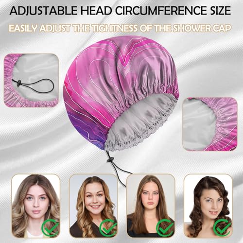 2 PCS Shower Cap Reusable Waterproof Adjustable Double Layer Elastic Dry Hair Bathing Caps Aesthetic Cute for Women Girls-Heart Flower - color: H-15-Heart Flower