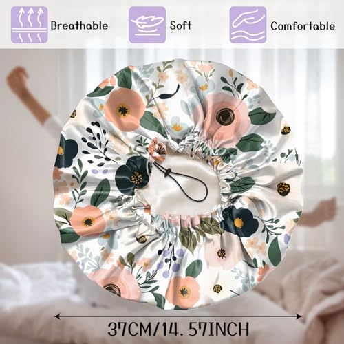 Luxury Shower Cap Silk Satin Lined Waterproof Reusable Adjustable Elastic Dry Hair Bathing Caps Cute for Women Girls-Flower - color: C-1-Flower