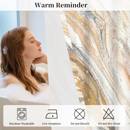 No Hook Shower Curtain with Snap in Liner 71x74 inch | Marble Abstract Design, Mesh Top Window, Hotel Style Fabric Shower Curtain, Water-Repellent Bathroom Curtain - color: Boho Gold Marble