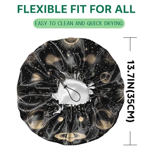 2 PCS Shower Cap Waterproof Double Layer Elastic Adjustable Reusable Hair Bath Caps for Girls Women Cute Aesthetic-Golden Black - color: G7-Golden Black